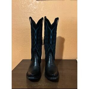 Lane Cowboy Boots Leather Skylight Women Size 9 Black Suede CarbonCroc Turquoise